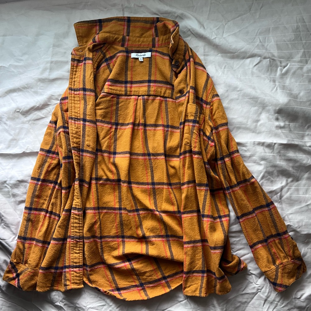 Madewell Mustard Plaid Fleece Shirt Jacket